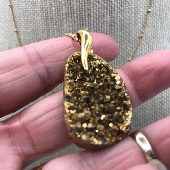 Gold-Tone Druzy Pendant Necklace - Picture 4 of 12